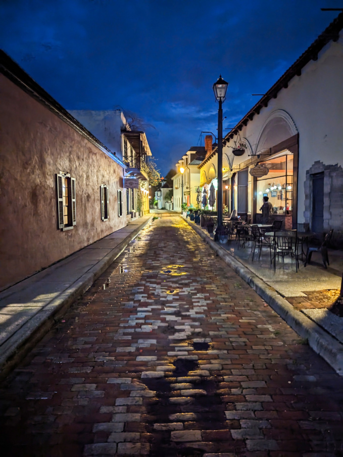 Empty Aviles Street at night Downtown St Augustine Florida 1