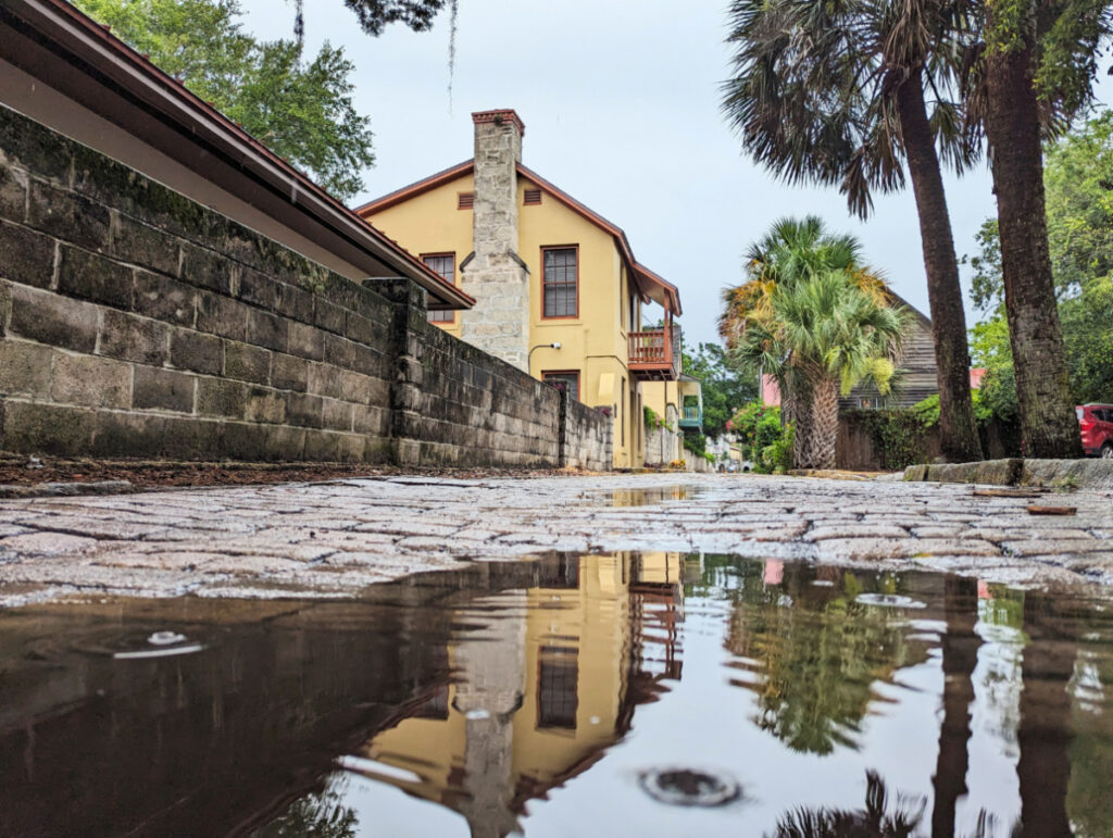 Rainy Old Brick street in downtown St Augustine Florida 3