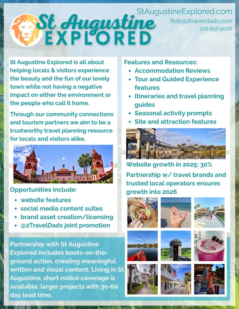 St Augustine Explored Media Kit: contact information and partnership options for promoting the best of the St Augustine and its diverse neighborhoods, restaurants and tourism operators.