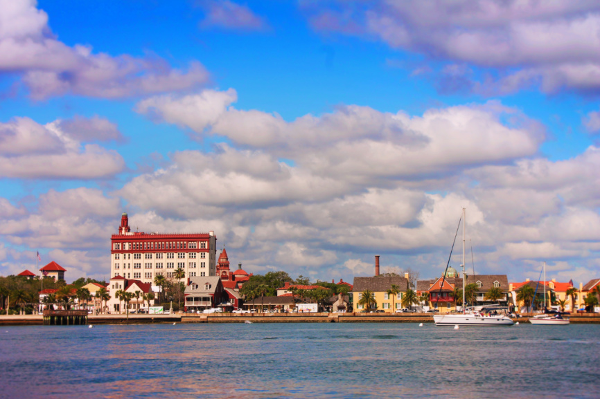 Downtown St Augustine and Flagler College from water 1