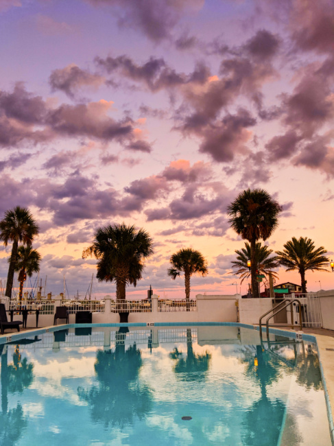 Sunset and clouds over swimming pool St Augustine Florida 1
