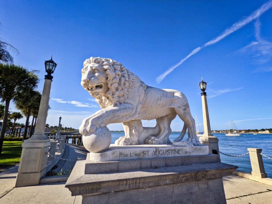 Marble Lion at Bridge of Lions Downtown St Augustine Florida 1