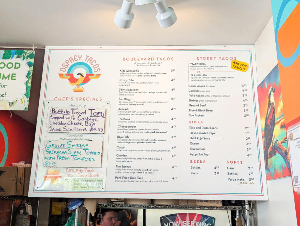 Menu at Osprey Tacos Anastasia Blvd St Augustine Florida 2