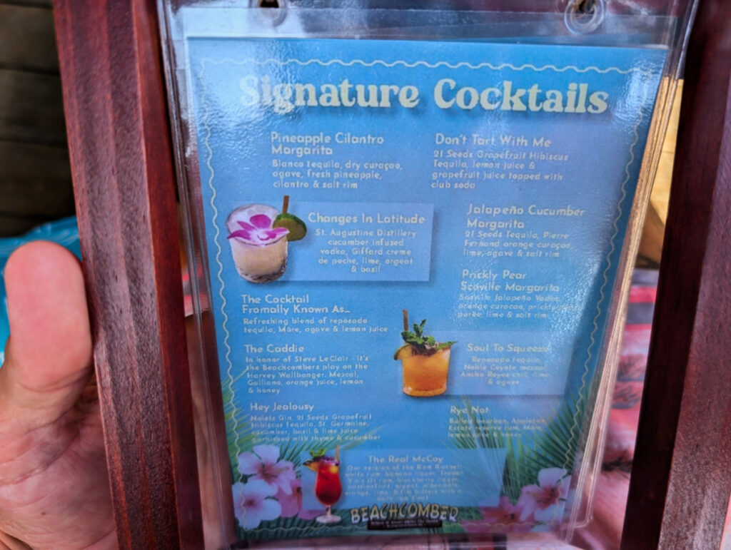 Signature Cocktail Menu at Beachcomber Restaurant St Augustine Beach 2