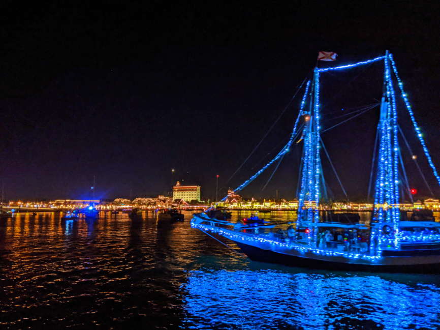 Christmas lights on sailboat at Nights of Lights St Augustine FL 2