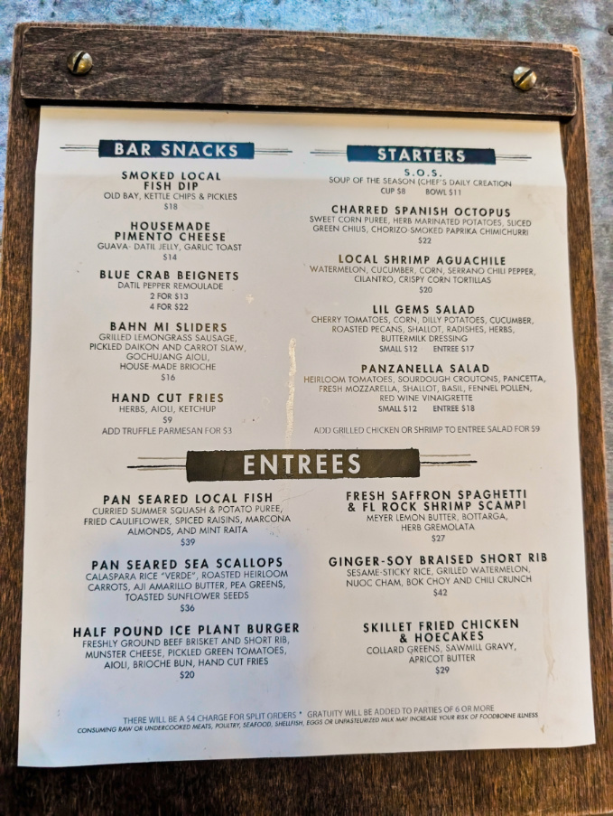 Menu at Ice Plant Bar Restaurant St Augustine Florida 1