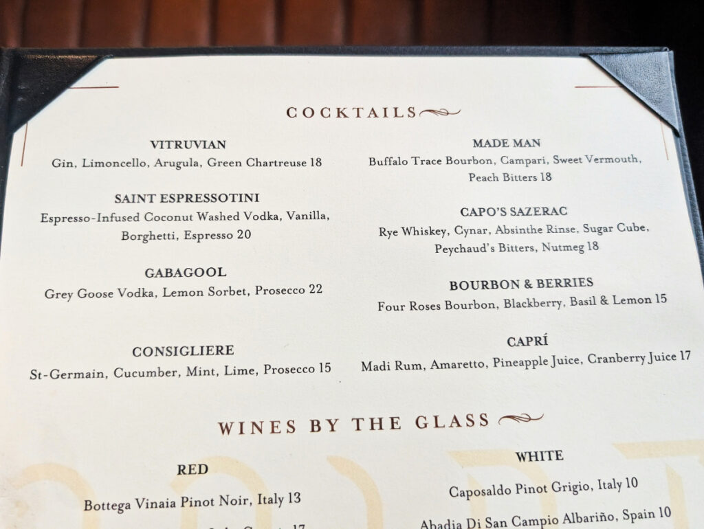 Cocktail Menu at Saint Restaurant St Augustine Florida 2